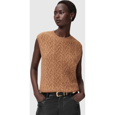 AllSaints Sirius Cable Tank Rattan Brown Taglia: XS | Maglioni a maglia Outlet | Donna | Marrone