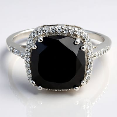 Cavill - Zilveren ring - 925 Sterling zilver - 2,71 ct Sneeuwvlokken Obsidiaan antiek kussen - 42 witte Topazen 0,234 ct - Luxe statement ring dames