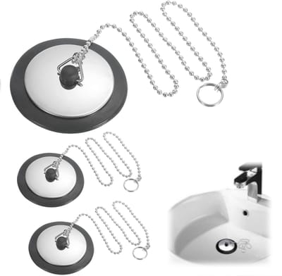 Badstop- Gootsteenstop- afvoerplug- Badkuip afvoerstop - Universele rubberen gootsteendeksel stop met 40 cm ketting - voor thuis - Badkamer - Badkuip - Keukengootsteen - Afvoerdeksel zeef stop - Afdichting adsorptie (5 stuks - Zilver)