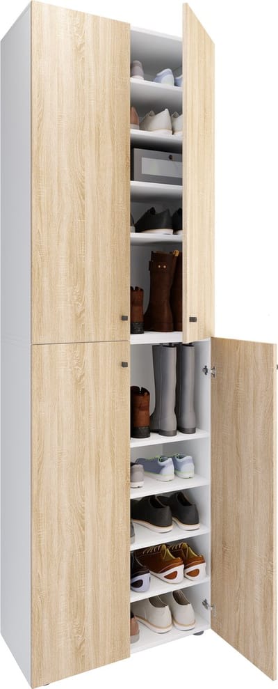 XL houten grote schoenenkast schoenenrek grote laarzen halmeubel Lona 10 vakken scharnierende deuren