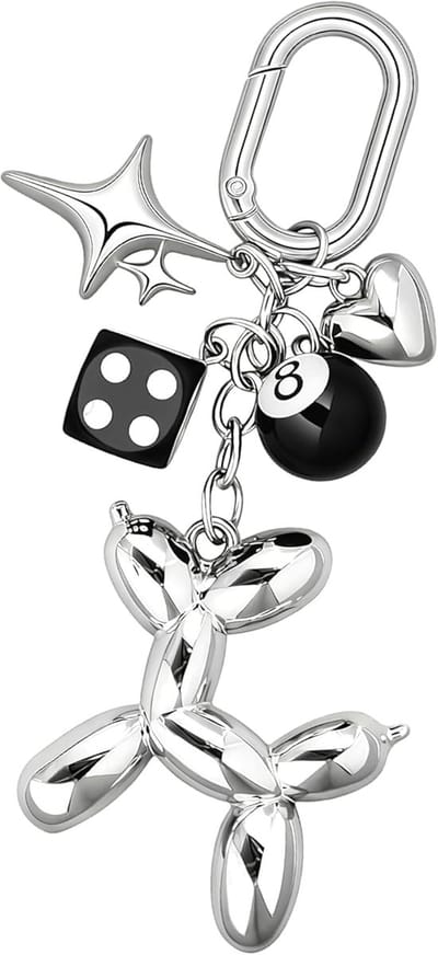 2stück Zilveren Ballon Hond Tas Hanger: Y2K Design met Dobbelstenen en Sterren, Modieuze Tas Hanger voor Dames als Tas Charm