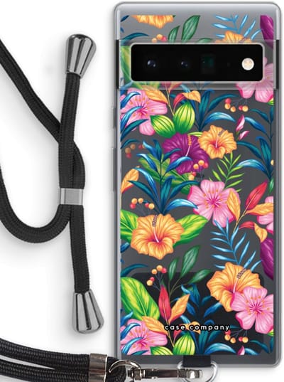 Case Company® - Hoesje met koord geschikt voor Google Pixel 6 Pro hoesje met Koord - Tropisch 2 - Telefoonhoesje met Zwart Koord - Bescherming aan alle Kanten en Over de Schermrand