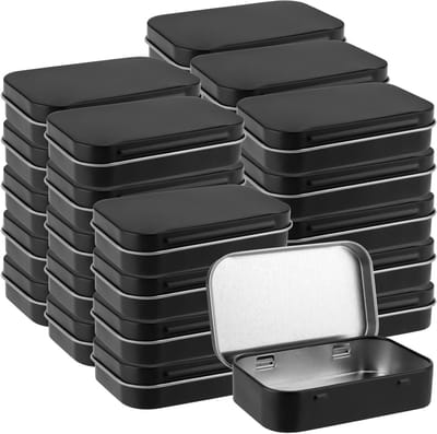 30 Stuks Zwarte Blikdozen, Rectangulaire Scharnierblikken 95 x 60 x 22mm voor Opslag en Organisatie