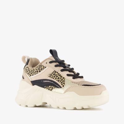 Blue Box meisjes dad sneakers met panterprint beige - Maat 28 - Uitneembare zool