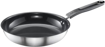 Koekenpan Ø 24 cm - Gecoate Koekenpan Voor Alle Fornuizen - Gerecycled Roestvrij Staal - Functionele Vorm - Zilver/Zwart