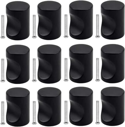 12 Stuks Zwarte Aluminium Kastknoppen, Cilinder Knoppen voor Keuken en Meubels, Handgrepen voor Lades met Schroeven