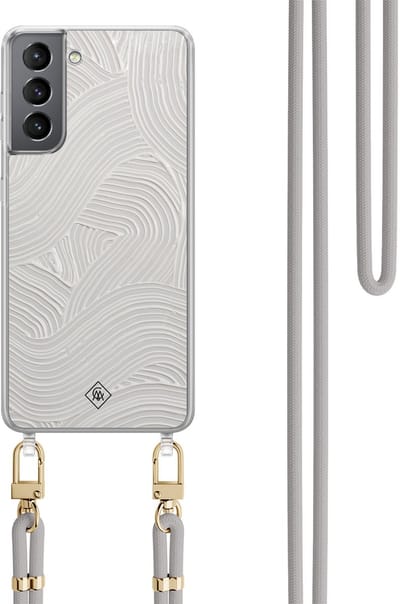 Casimoda® hoesje met grijs koord - Geschikt voor Samsung S21 Plus - Abstract Waves - Afneembaar koord - TPU/polycarbonaat - Grijs