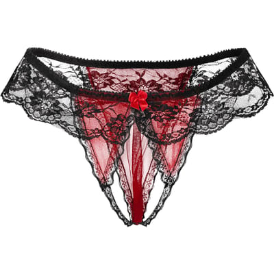 Amorable - Open String - Burlesque Tanga Met Open Kruis - Rood/Zwart - One Size