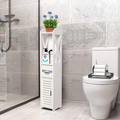 Vrijstaande Smalle Badkamervloerkast - Opbergkast Weefselopbergrek voor wasruimte woonkamer keuken - Wit 80 x 155 x 15 cm badkamerkasten hoog