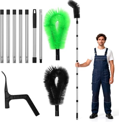 Telescopische Gootborstel en Gootreiniger, 390 cm, 2-in-1 Schoonmaakgereedschap voor Efficiente Gootreiniging en Onderhoud