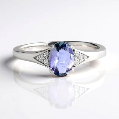 Cavill - Zilveren Ring met 0,64 ct Blauwe Onverhitte Tanzaniet - 925 Sterling Zilver Platina Verguld - Elegante Ovale Damesring met Zirkoon