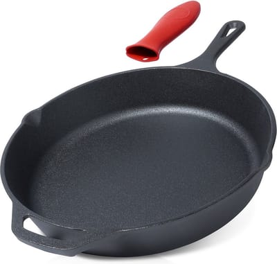 Koekenpan Gietijzeren met Siliconen Handvat CAST LINE 30 cm - Multifunctionele Pan voor Vlees - Groenten