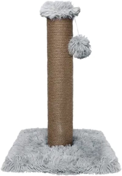 Grizo Krabpaal Lily - Duurzame Krabpaal met Langharige Pluche - 6mm Sisal - Hangend Speeltje - Kleur: Grijs - 34x34x55 cm