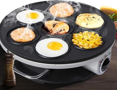 Pannenkoekenmaker Machine - Ontbijt Pan - Snelle Maaltijden - 7-Holes Non-Stick - 32cm Diameter - Zilver Grijs
