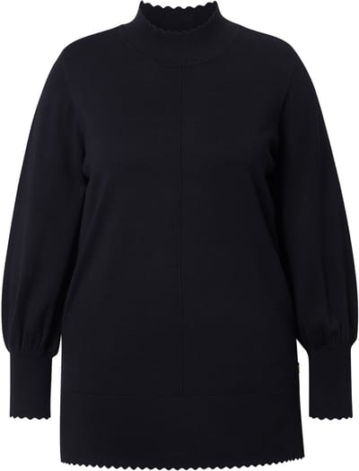 Ulla Popken - Dames - Trui schelpzoom opstaande kraag lange mouwen - Zwart - Maat 42+