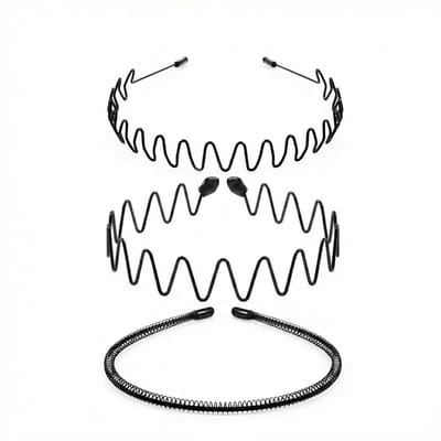 Set metalen haarbanden zwart – 3 stuks flexibele haar accessoires voor dames en heren – spiraal haarband, smalle zigzag haarband en brede zigzag haarband