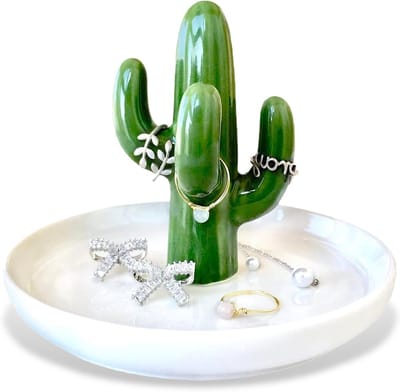Cactusvormige keramische ringhouder voor sieraden, succulent juwelenorganizer, decoratieve tray voor thuis, bruiloften en verjaardagen