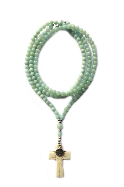 Heaven Eleven - Ibiza - dames ketting - Edelsteen amazoniet 6mm - kruisje van natuursteen - 80cm