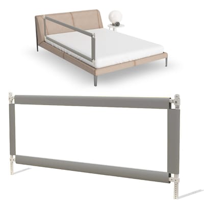 HeppieBabie Bedhekje - Universeel - Extra Lang 150 CM - Verstelbaar - Grijs met opvangnet - Bedrand - Bedrail - Bedrek