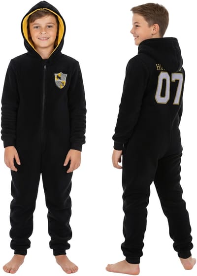 HARRY POTTER Hufflepuff Eendelige kinderpyjama, warme fleece pyjama, onesie met capuchon