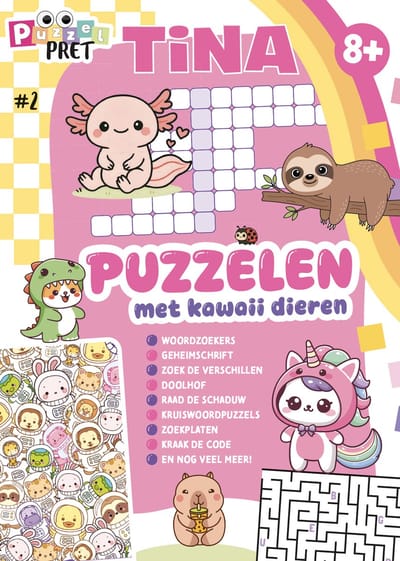 Tina Puzzelpret 2 - Puzzelboek - Puzzelboek Kinderen - Kawaii - Puzzelboeken - Sudoku Kinderen - Puzzelen - Puzzels - Puzzel - Puzzel boek - Speelgoed - Knutselen - DIY - Breinbreker - Meisje - Vakantieboek - Knutselen Meisjes - Winterboek - Raadsels