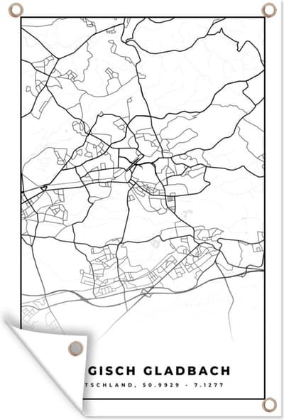 Muurdecoratie Kaart - Bergisch Gladbach - Stadskaart - Plattegrond - 120x180 cm - Tuinposter - Tuindoek