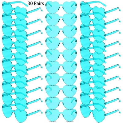 Lunettes de soleil de plage sans monture de couleur unie, design élégant pour femme, lunettes de soleil Rave, 30 paires par set, lunettes de soleil en forme de cœur as picture shows