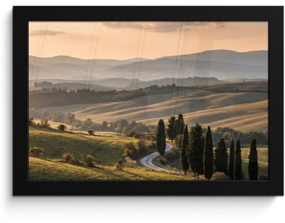 Poster in lijst - Fotolijst 30x20 cm - Posters - Toscaans - Landschap - Heuvels - Posterlijst zwart - Decoratie - Wanddecoratie woonkamer - Muurdecoratie slaapkamer