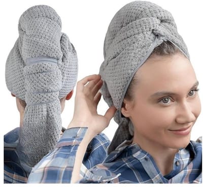 Famanu - Microvezel haartulband met elastische band, superzacht en absorberend, ideaal voor lang haar – Grijs