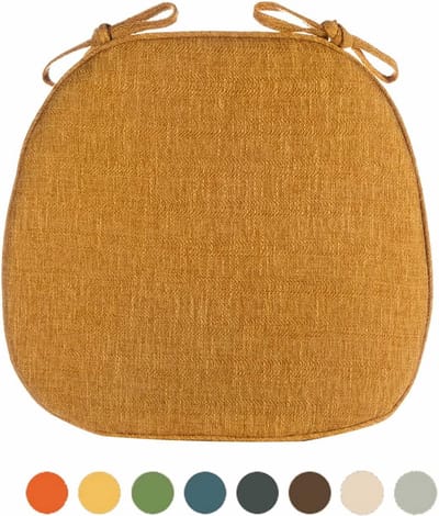 Zitkussen voor Eetkamerstoel U-vorm, Set van 6, Antislip met Bindstrips, Afneembare Katoen-Linnen Trekking, 3cm Memory Foam Vulling, Kleurrijk Geel