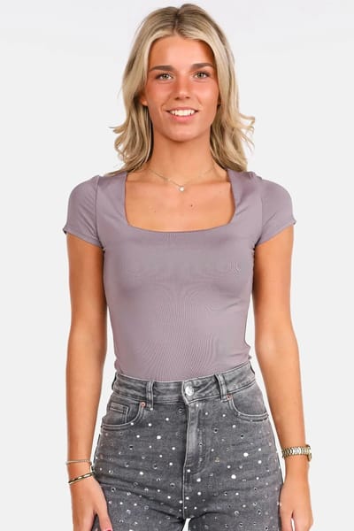 Getdrezzed Top - Maat: S - T-shirt vierkante hals travel donkergrijs
