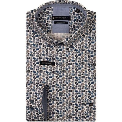 Giordano Overhemd Ivy Casette Tape Fantasy Pattern Button Down Navy / male