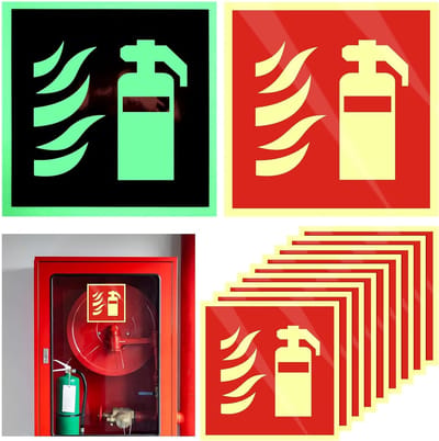 Set van 10 Luminous Brandblusser Borden 15 x 15 cm PVC Zelfklevend voor Thuis en Kantoor, Veiligheid en Brandpreventie