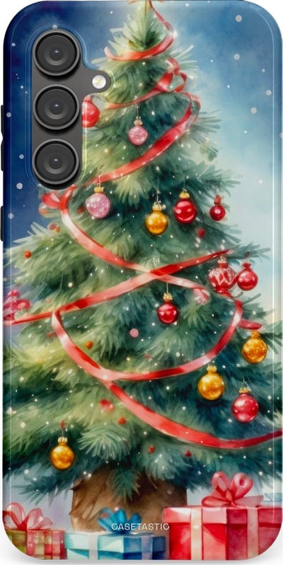 Casetastic hoesje geschikt voor Samsung Galaxy S23 FE - Dubbellaagse bescherming - Aquarel Kerstboom Cadeau - Fashion Case - Grijs Donkerblauw Saliegroen Beige