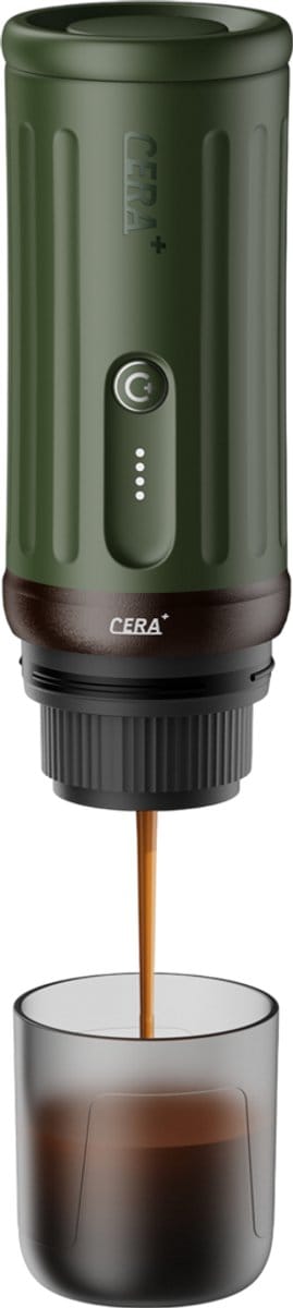 Cerapresso draagbare espressomachine - 13.500 mAh accu, tot 8 espresso’s per lading - capsules en gemalen koffie - zelfverwarmend tot 96°C - dubbele espresso - draagbaar koffiezetapparaat voor auto, werk, camping en reizen - Cera+