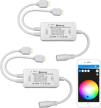 Thijox - 2-pack Smart ZigBee 3.0 LED-controller voor 4-pins RGB LED-strips - Dimbaar, Compatibel met Hub Bridge en Amazon Alexa - Slimme Verlichting v