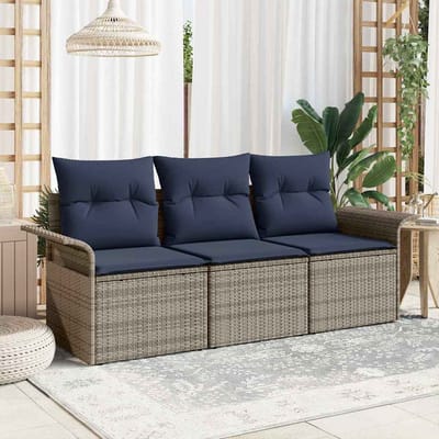 vidaXL - Bankstel - 3 - st - 3-Aantal - zitplaatsen - Grijs - en - Marineblauw