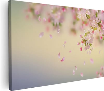 Artaza Canvas Schilderij Bloemen - 30x20 cm - Klein - Muurdecoratie Bloesem Roze - Wanddecoratie Lente - Kamer Accessoires