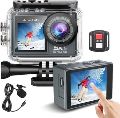 LotaHome - Action Camera - Actiecamera - 5K Full HD - 60 FPS / Wifi / App - 30 Meter Waterdicht - Actiecamera - Haarfijn Beeld - Beeldstabilisatie - Touchscreen - Selfie Camera - Onderwater Camera - Microfoon, Afstandsbediening, 64GB Geheugenkaart -