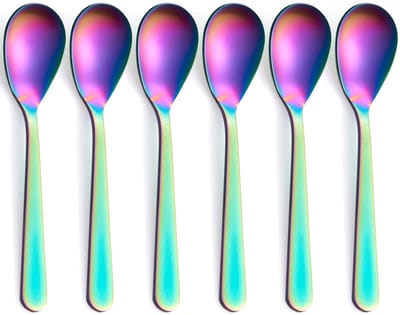6 stuks - Lepels - lange koffielepelset – 304RVS – Dessertlepelset – 11,1 cm – IJslepel – Theelepel – Suikerlepel – Levendige kleuren