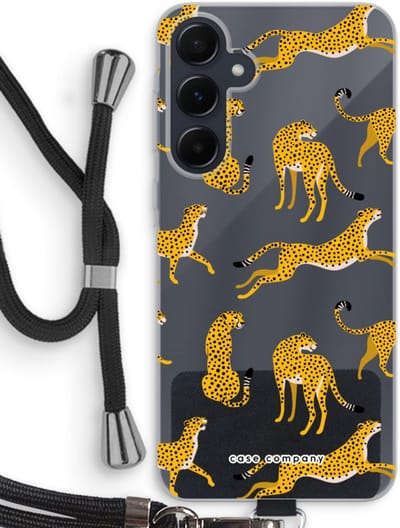 Case Company® - Hoesje met koord geschikt voor Samsung Galaxy A55 hoesje met Koord - Luipaard - Telefoonhoesje met Zwart Koord - Bescherming aan alle Kanten en Over de Schermrand