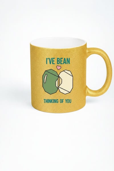 Gouden Glitter Mok met Woordgrap 'I've Bean Thinking of You' - Liefdevol en Grappig Cadeau