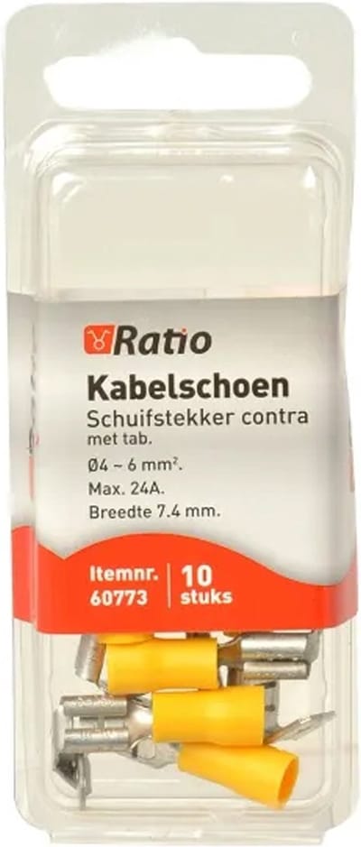 Ratio Kabelschoen Schuifstekker contra met tab 4-6mm² - Geel - 10st in blister
