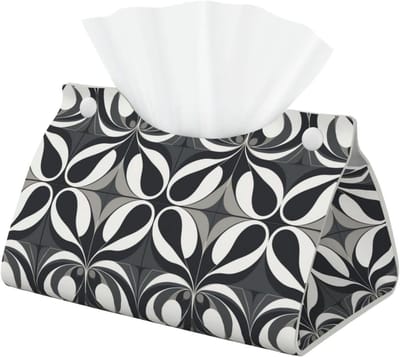 Decoratieve Tissue Box Cover in Ronde Vorm - Zwart en Wit Lederen Tissue Houder voor Badkamer, Woonkamer en Kantoor - Esthetische Opslag Organizer voor Thuis Decoratie