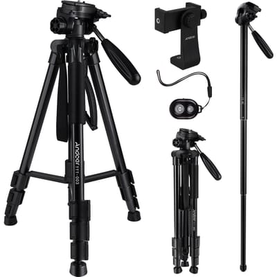 TTT-03 2-in-1 fotografiestatief monopod standaard aluminiumlegering 3-weg draaibare pankop 163cm zwart