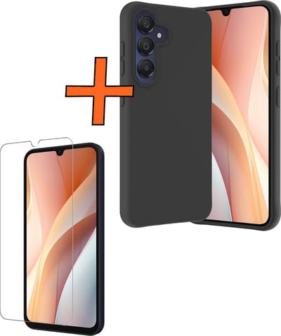 Hoes - Met Screenprotector - Geschikt voor Samsung Galaxy A15 - Sterk & Shockproof - Back Cover - Siliconen Case - Telefoon Hoes - Zwart
