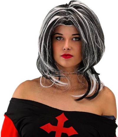 Folat - Pruik Zwart-Wit Haar met Slag - Halloween Pruik - Halloween accessoires - Halloween outfit - Pruiken - enge pruiken