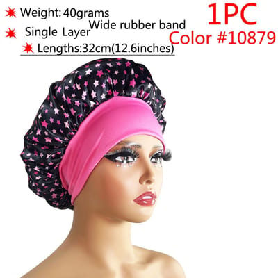 1 Stuk Dames Satijnen Slaapmuts Elastische Brede Band Nacht Slaapmuts Haaruitval Cover Hoofddoek Krullend Veerkrachtig Haar Schoonheid Chemo Muts Verzorging pink