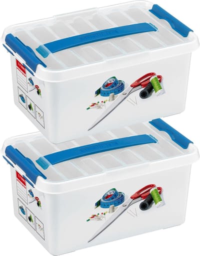 Q- 2x -LINE Opberg box/opbergdoos - met tray - kunststof - 30 x 20 x 14,5 cm - naaidoos