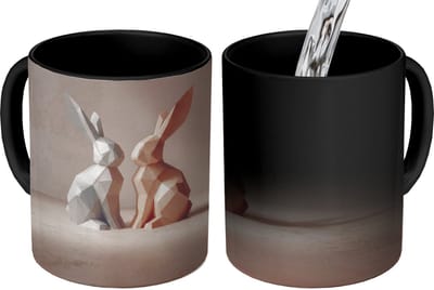 Magische Mok - Foto op Warmte Mokken - Koffiemok - Konijnen - Blauw - Oranje - Abstract - Magic Mok - Beker - 350 ML - Theemok